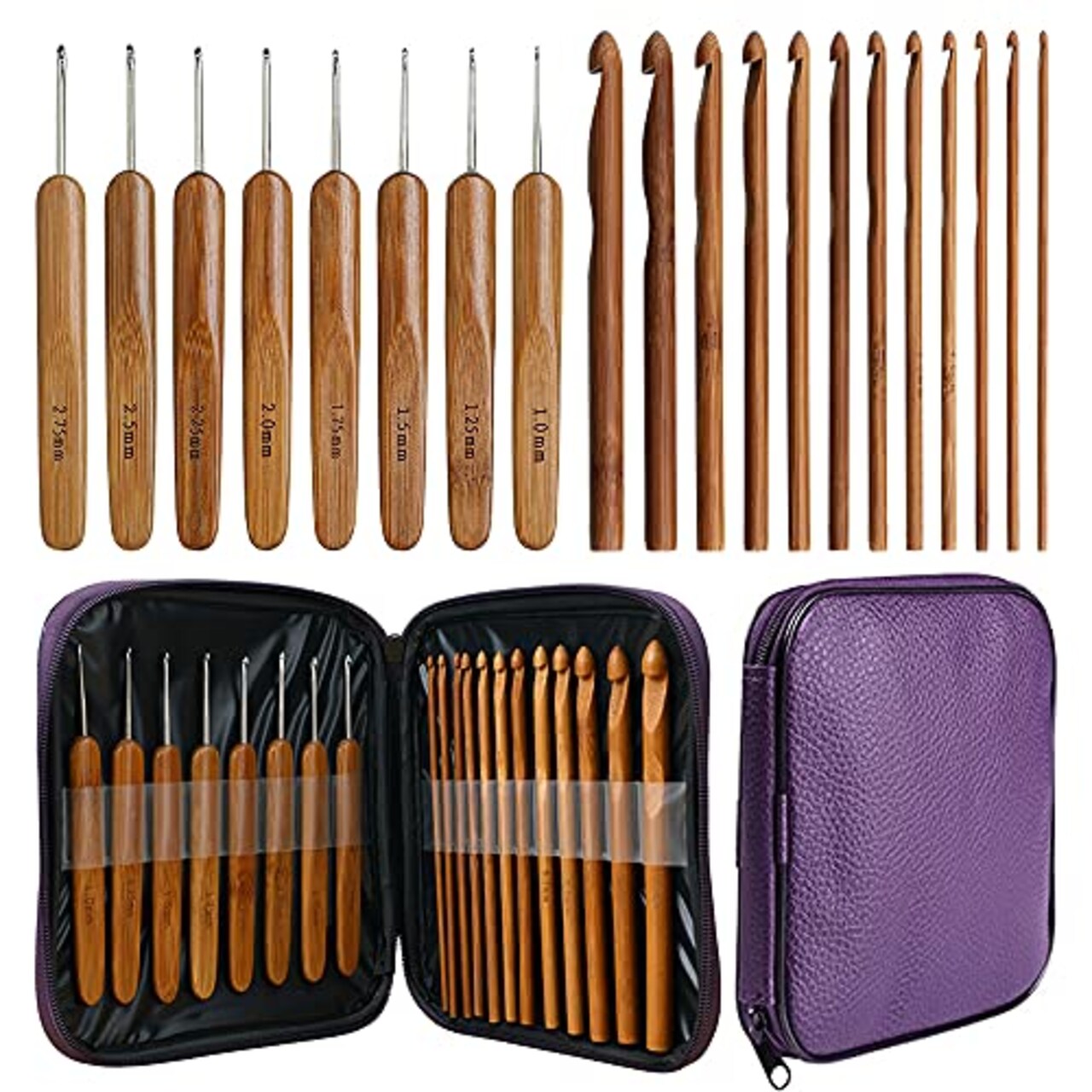 20 Pieces Bamboo Crochet Hooks, Lightweight and Eco-Friendly of Full Gift Set with Crochet Hooks Bag, Crochet Hooks for Crocheting
